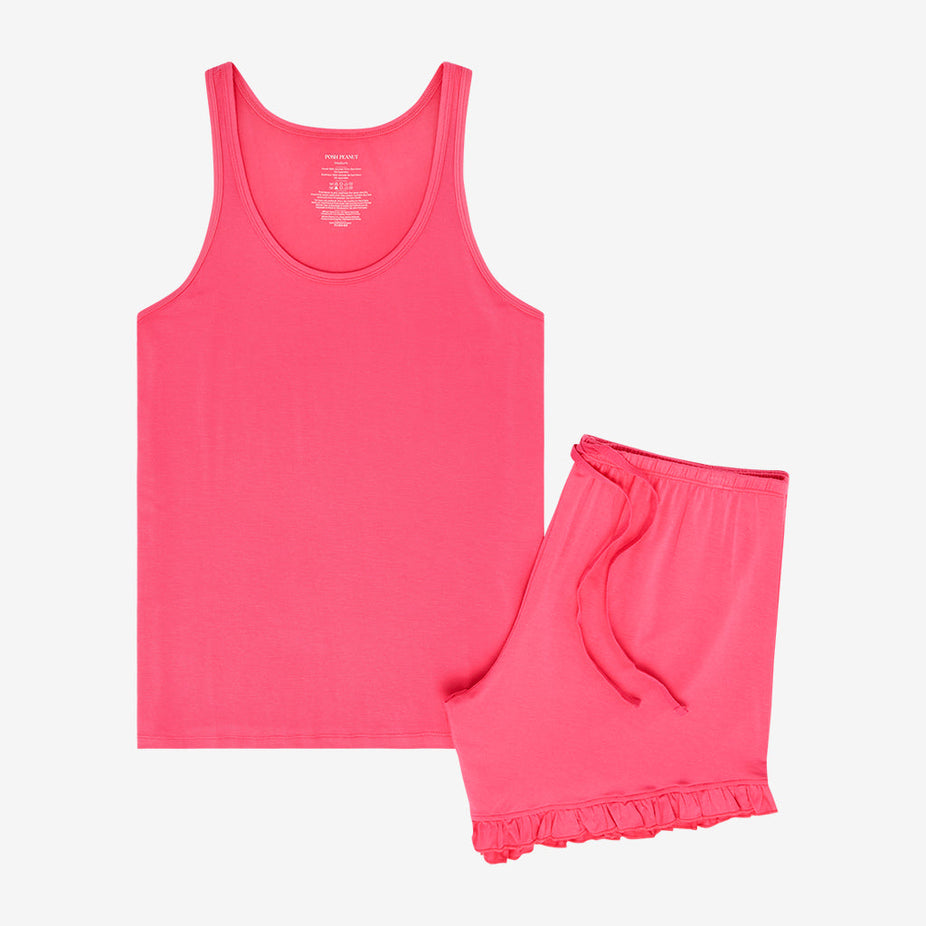 Hot Pink Women's Tank Ruffled Short Set