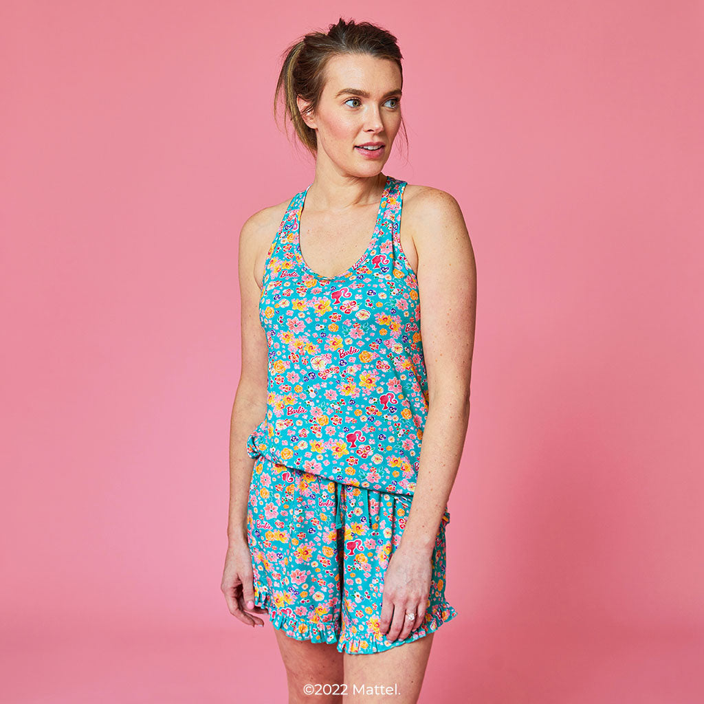 Malibu Barbie™ Floral Women's Tank Ruffled Short Set