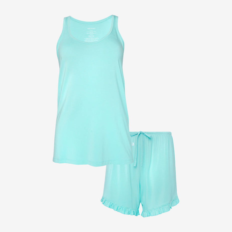 Preppy Teal Women's Tank Ruffled Short Set