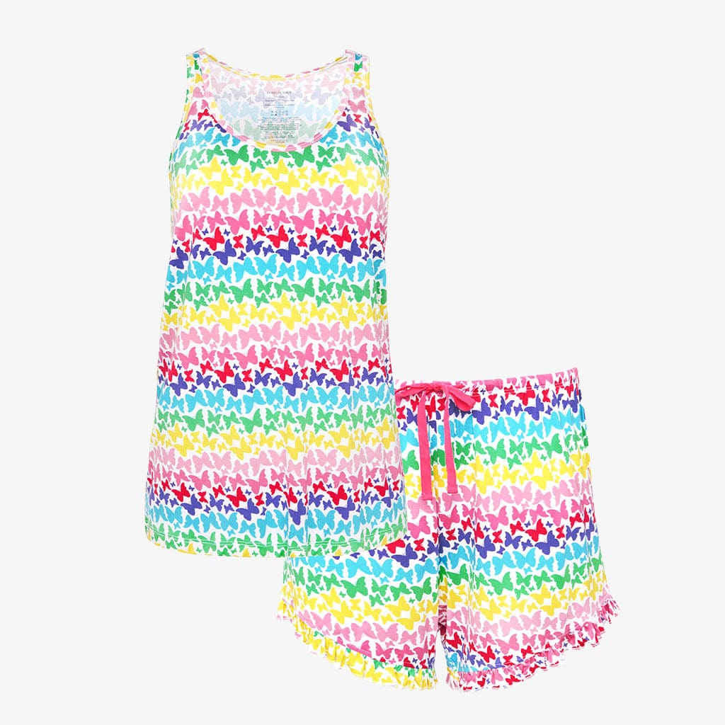 Rainbow Butterfly Women's Tank Ruffled Short Set