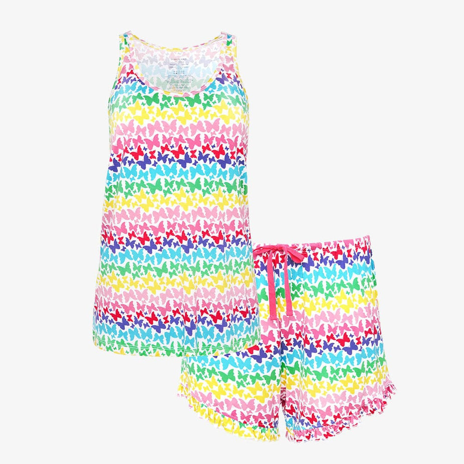 Rainbow Butterfly Women's Tank Ruffled Short Set