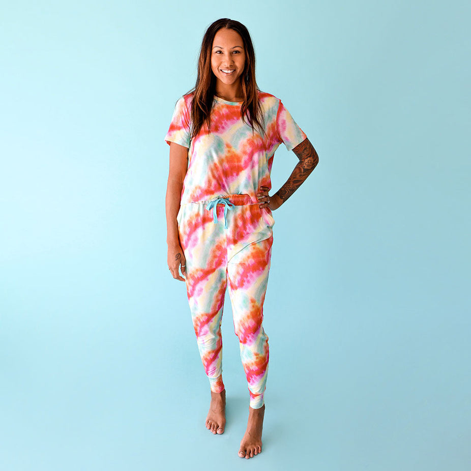 Rainbow Tie Dye Women's Short Sleeve Scoop Loungewear
