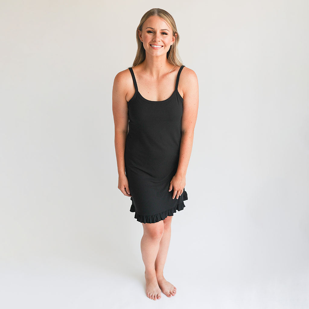 Black Ribbed Women's Sleeveless Slip Dress