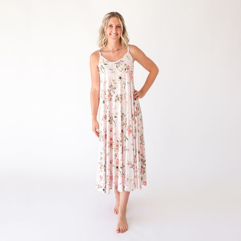 Vintage Pink Rose Women's Sleeveless Maxi Dress