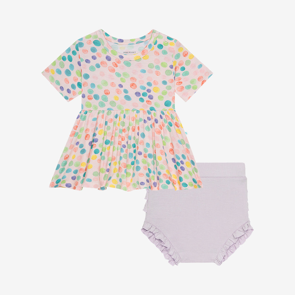 Estelle Short Sleeve Peplum Ruffled Bummie Set