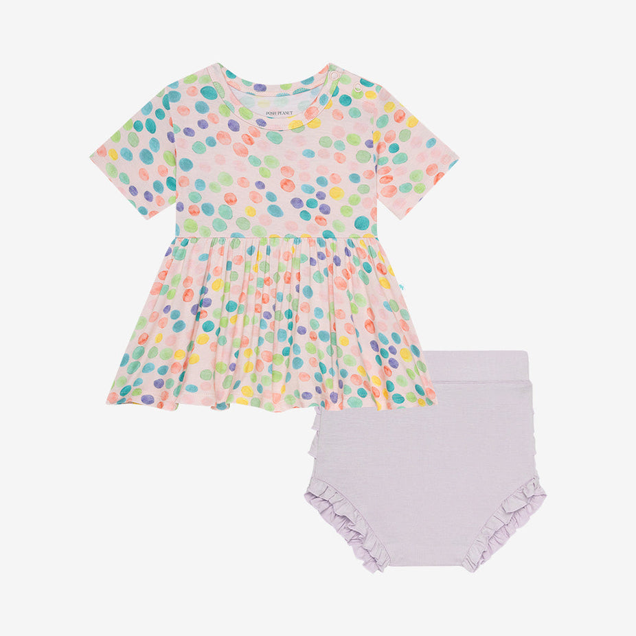 Estelle Short Sleeve Peplum Ruffled Bummie Set