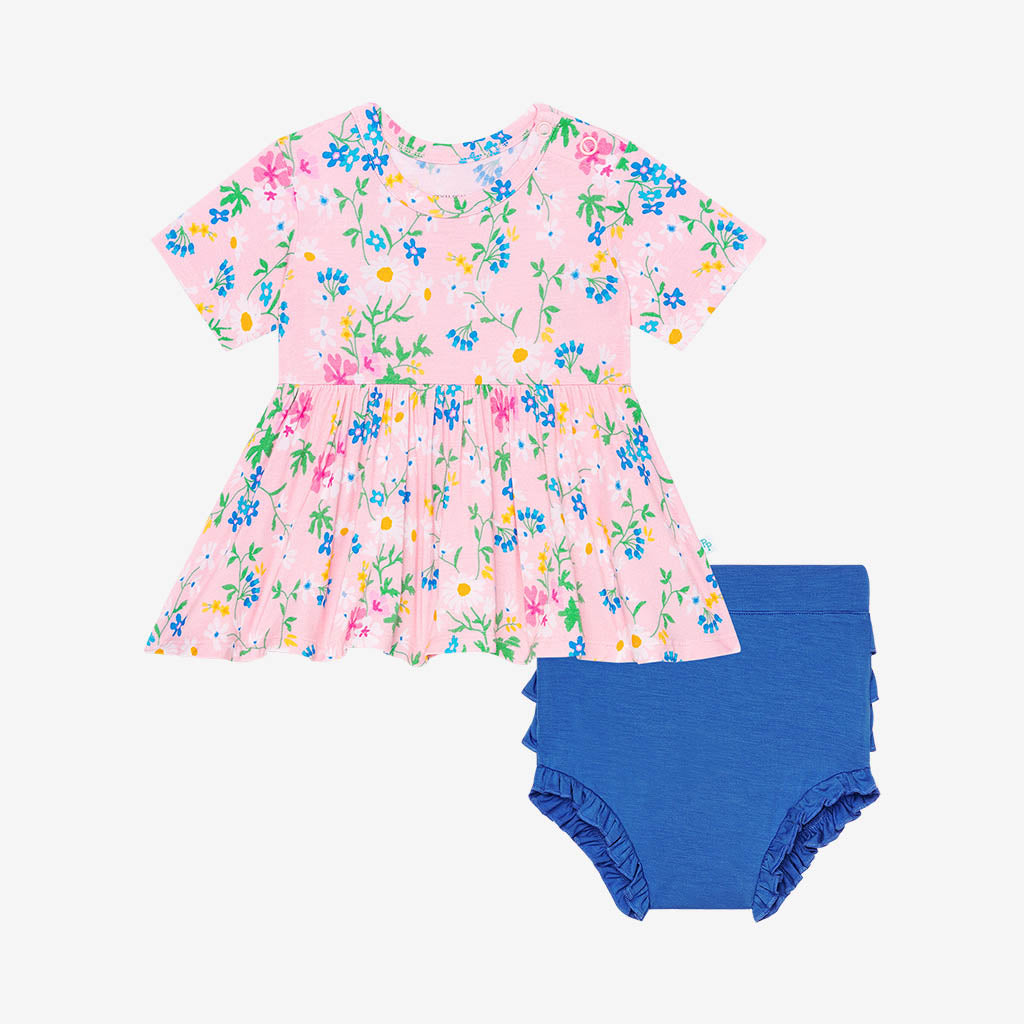 Nicole Short Sleeve Peplum Ruffled Bummie Set
