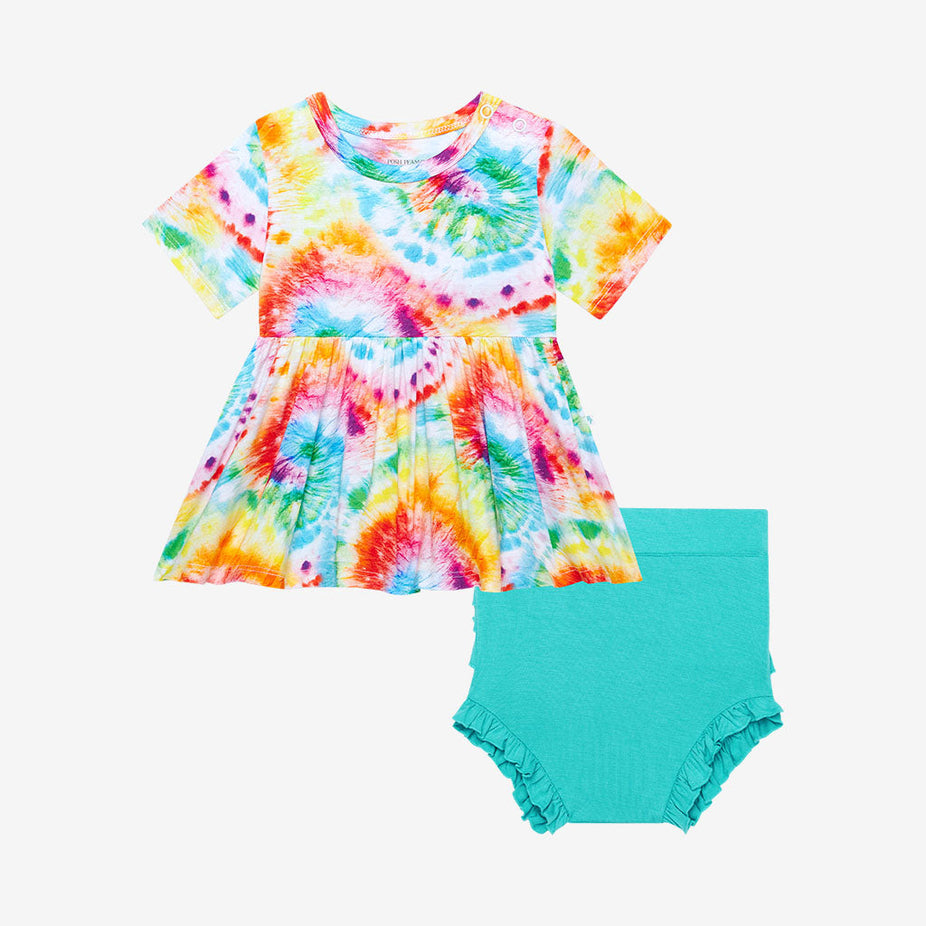 Totally Tie Dye Short Sleeve Peplum Ruffled Bummie Set
