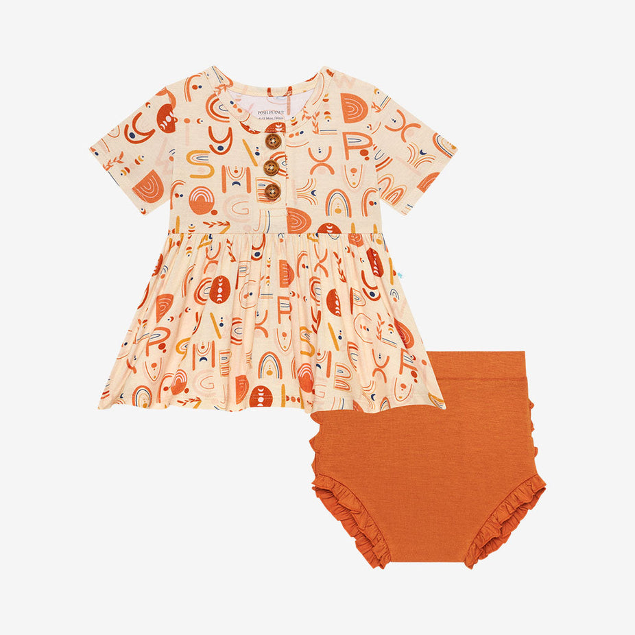 Alphabet Medley Short Sleeve Henley Peplum Ruffled Bummie Set