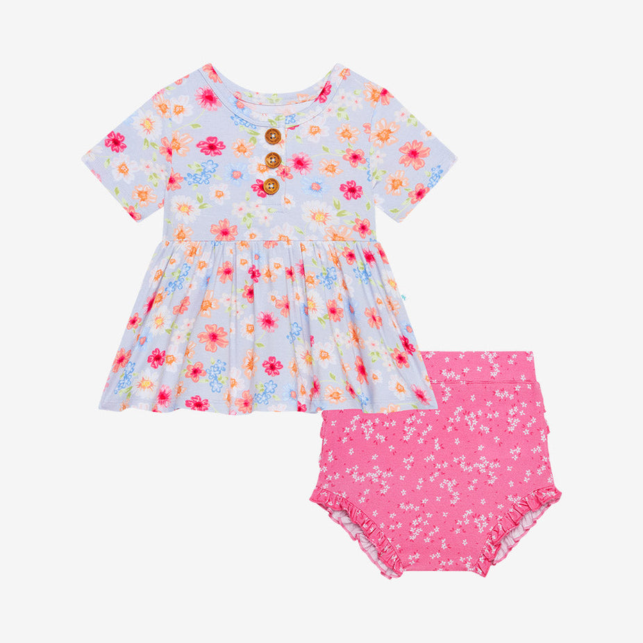 Carissa Short Sleeve Henley Peplum Ruffled Bummie Set