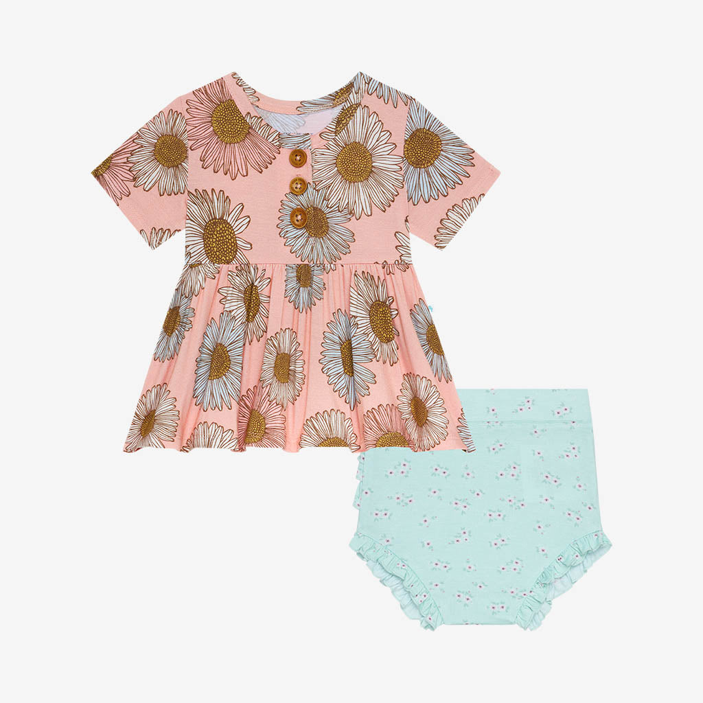 Millie Short Sleeve Henley Peplum Ruffled Bummie Set