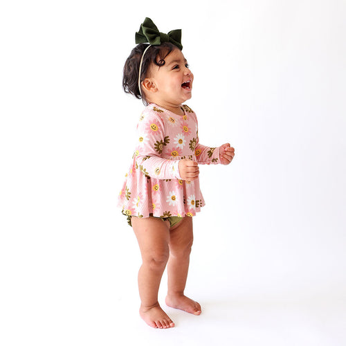 Fall Flower Power Long Sleeve Peplum Ruffled Bummie Set