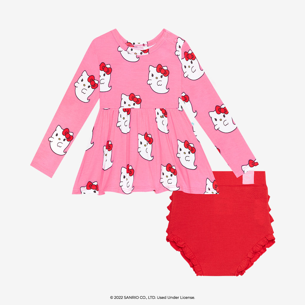 Hello Kitty® Ghost Long Sleeve Peplum Ruffled Bummie Set