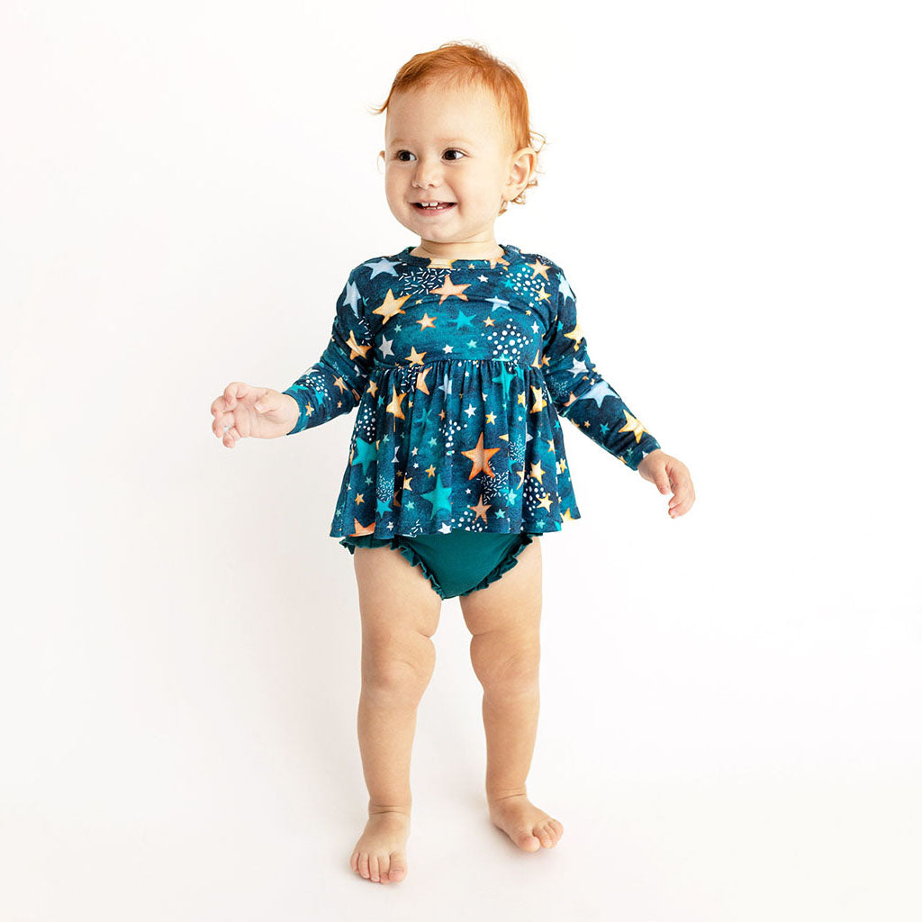 Rogan Long Sleeve Peplum Ruffled Bummie Set
