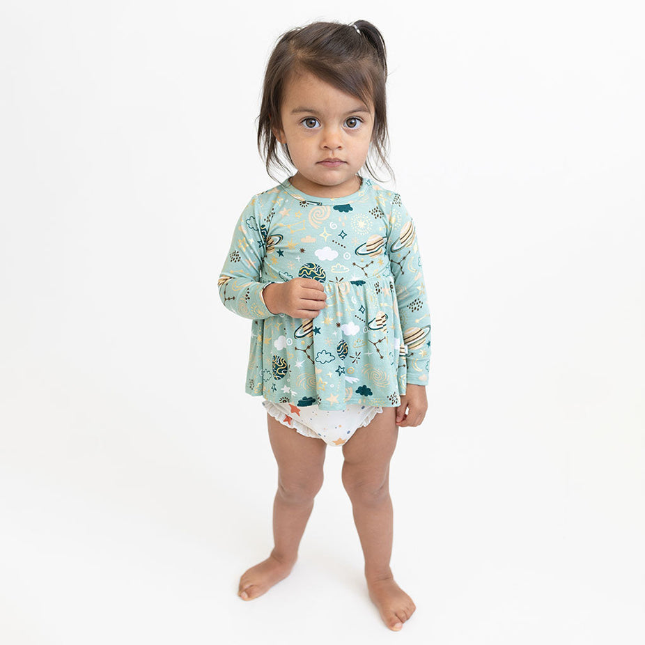To the Stars Long Sleeve Peplum Ruffled Bummie Set