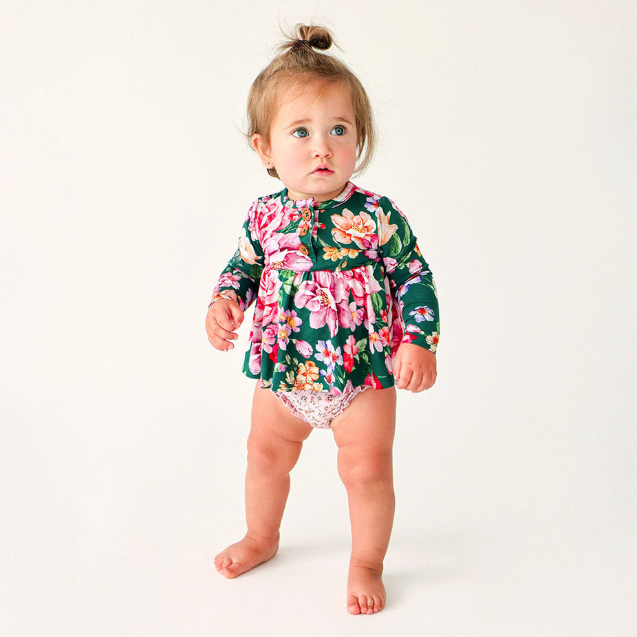 Arsine Long Sleeve Henley Peplum Ruffled Bummie Set