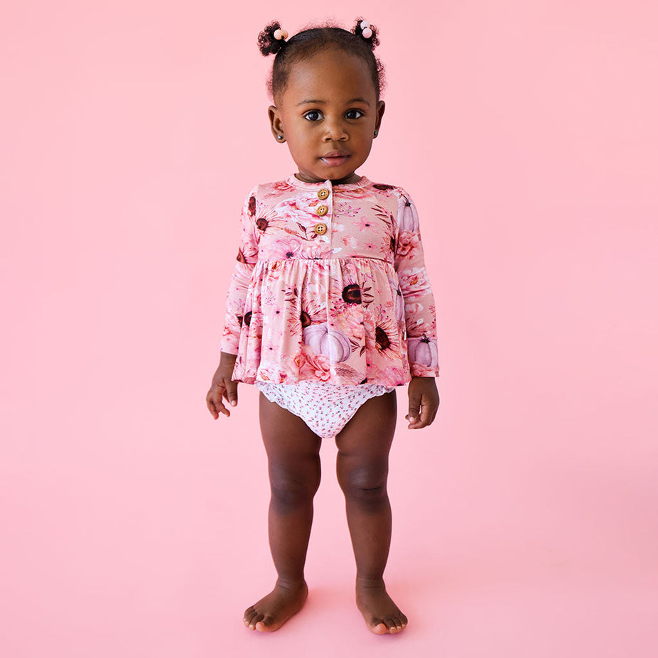 Liliana Long Sleeve Henley Peplum Ruffled Bummie Set
