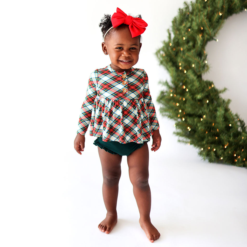 Marqui Long Sleeve Henley Peplum Ruffled Bummie Set