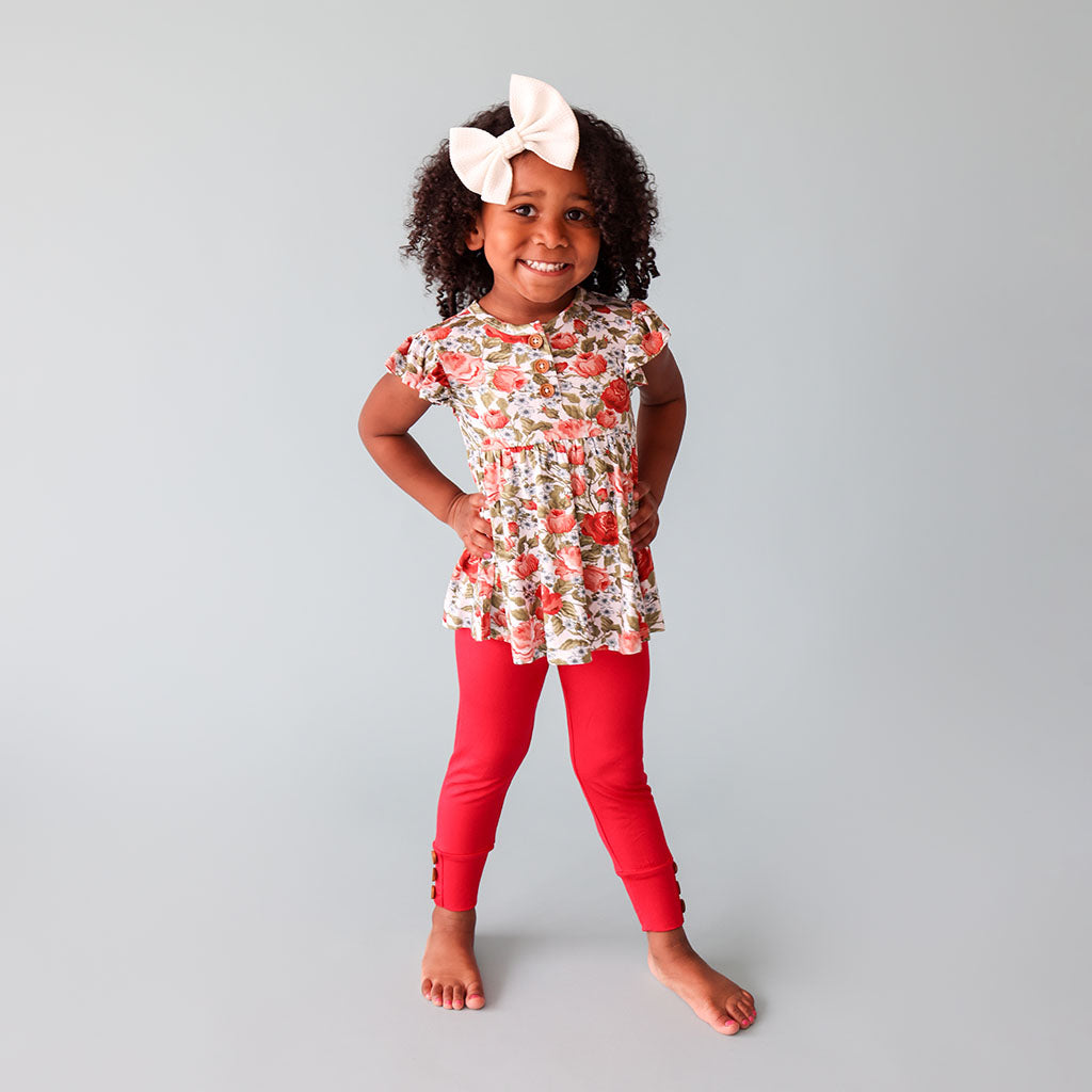 Alma Ruffled Cap Sleeve Henley Peplum Legging Set