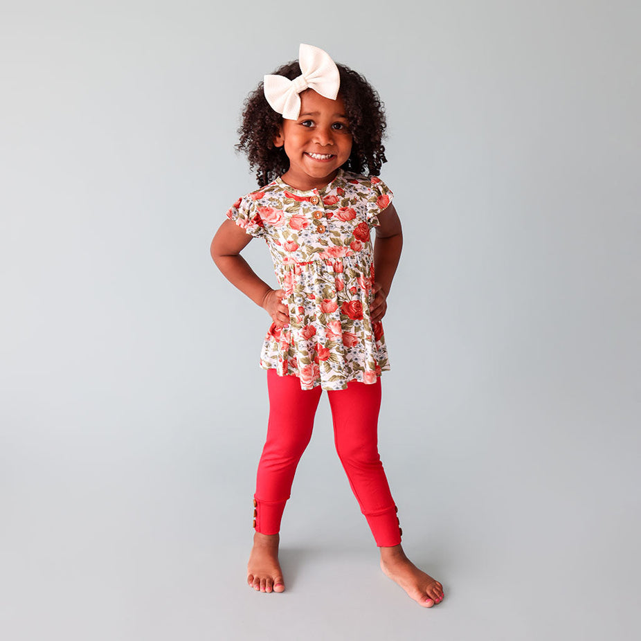 Alma Ruffled Cap Sleeve Henley Peplum Legging Set