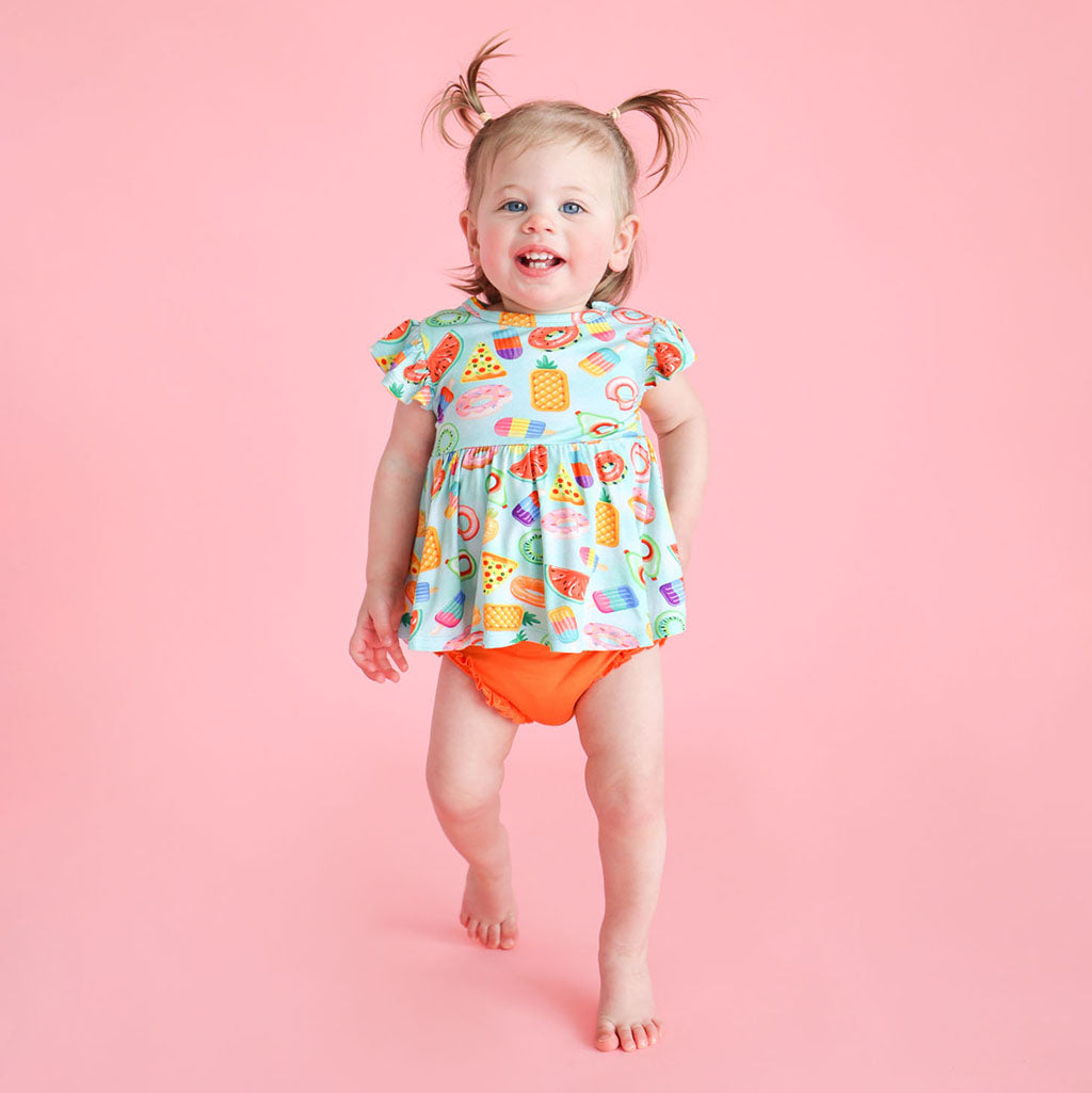 Food Floatie Fun Ruffled Cap Sleeve Peplum Ruffled Bummie Set