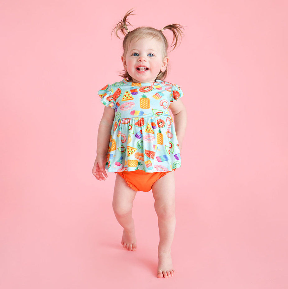 Food Floatie Fun Ruffled Cap Sleeve Peplum Ruffled Bummie Set