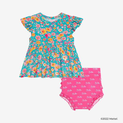 Malibu Barbie™ Floral Ruffled Cap Sleeve Peplum Ruffled Bummie Set
