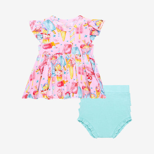 Priscilla Ruffled Cap Sleeve Peplum Ruffled Bummie Set