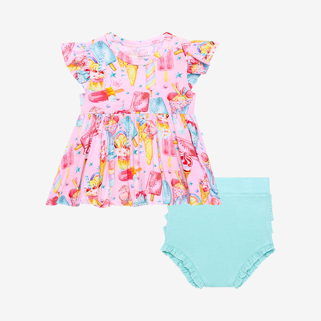 Priscilla Ruffled Cap Sleeve Peplum Ruffled Bummie Set