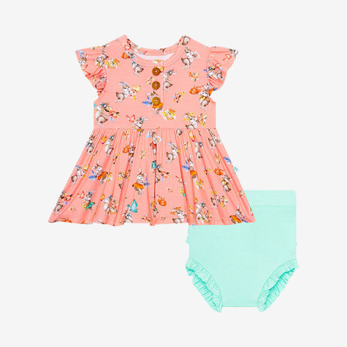 Betty Ruffled Cap Sleeve Henley Peplum Ruffled Bummie Set