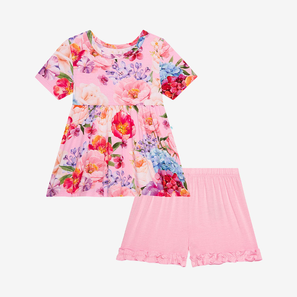 Brisa Short Sleeve Peplum Ruffled Short Set