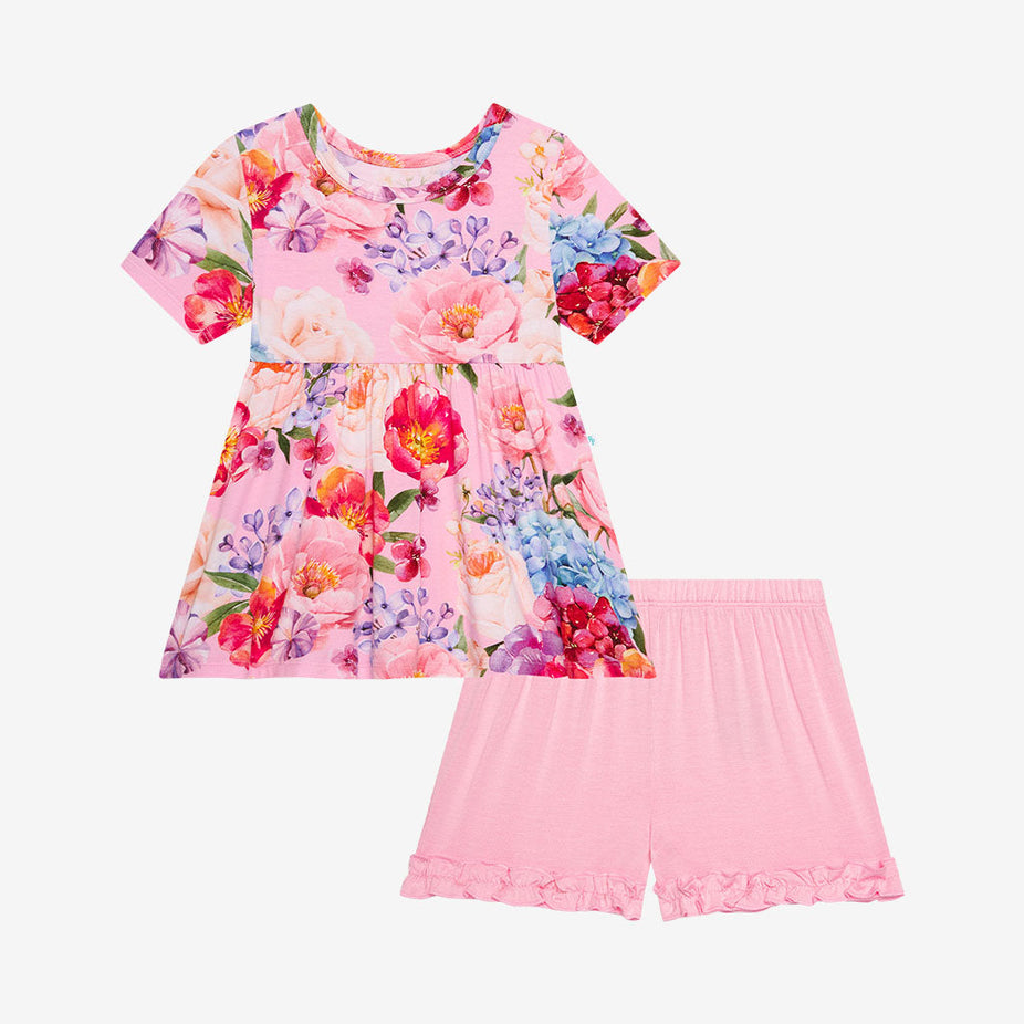Brisa Short Sleeve Peplum Ruffled Short Set