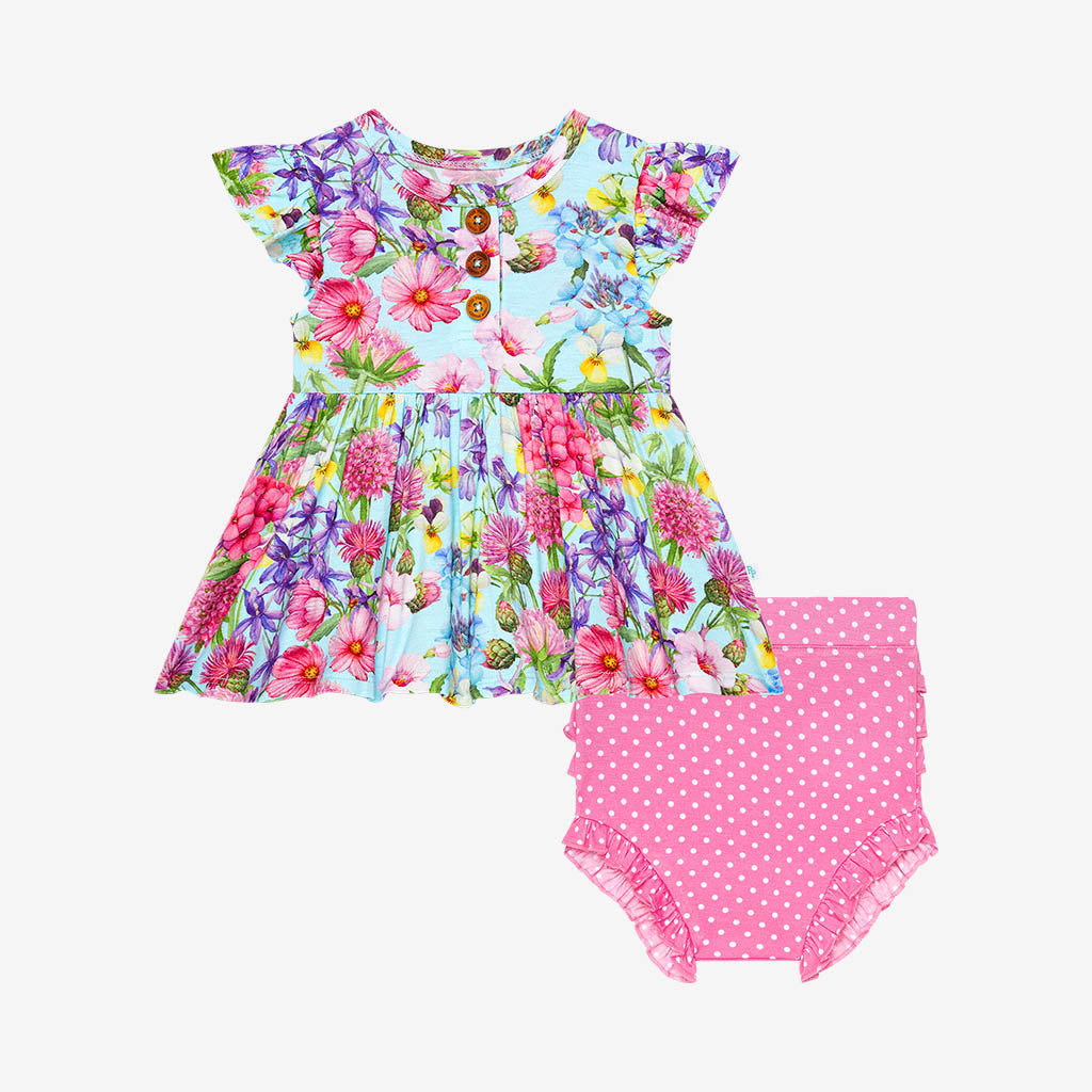 Hadley Ruffled Cap Sleeve Henley Peplum Ruffled Bummie Set