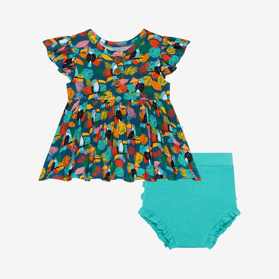 Rio Ruffled Cap Sleeve Henley Peplum Ruffled Bummie Set
