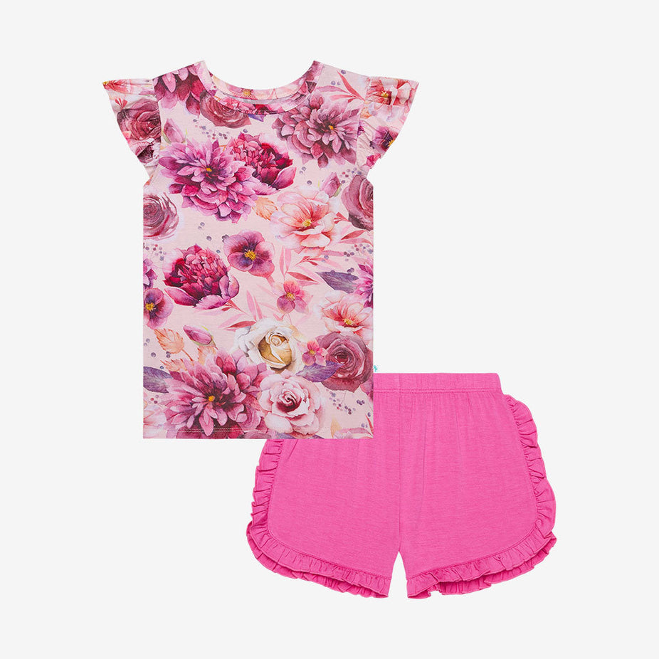 Amira Ruffled Cap Sleeve Top Ruffled Short Set