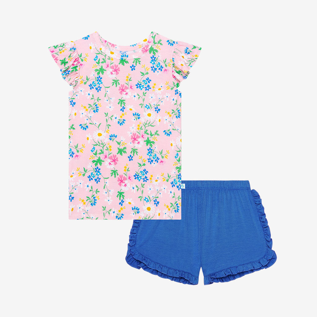 Nicole Ruffled Cap Sleeve Top Ruffled Short Set