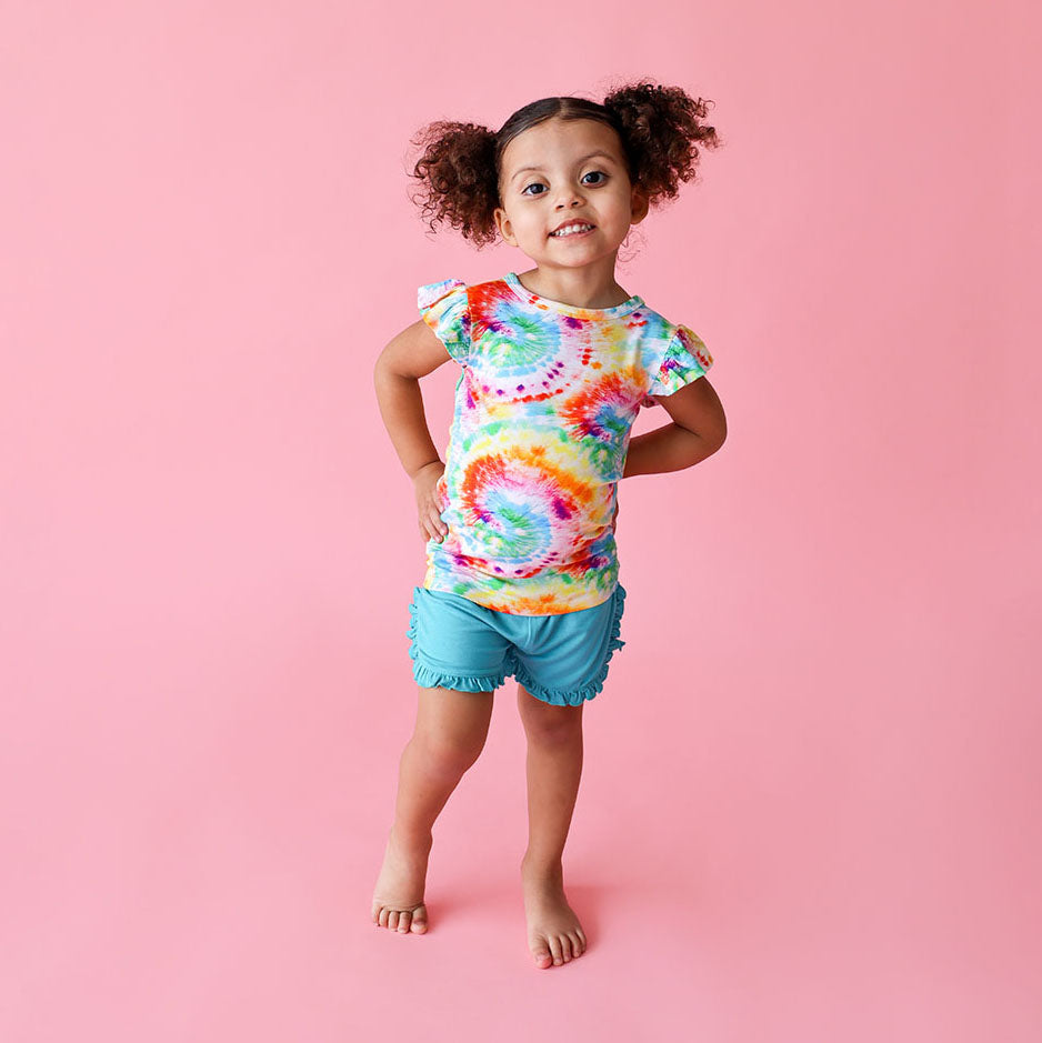 Totally Tie Dye Ruffled Cap Sleeve Top Ruffled Short Set