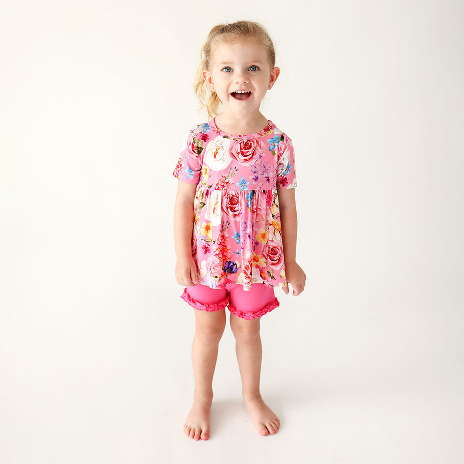 Chantria Short Sleeve Peplum Ruffled Short Set