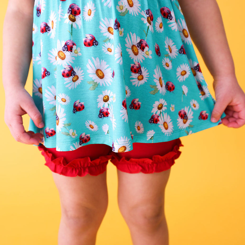 Ladybug Short Sleeve Peplum Ruffled Short Set