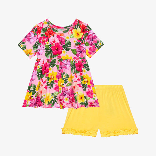 Malana Short Sleeve Peplum Ruffled Short Set