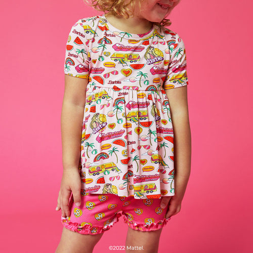Malibu Barbie™ Short Sleeve Peplum Ruffled Short Set