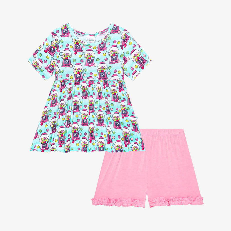 Poshalicious Gum Short Sleeve Peplum Ruffled Short Set