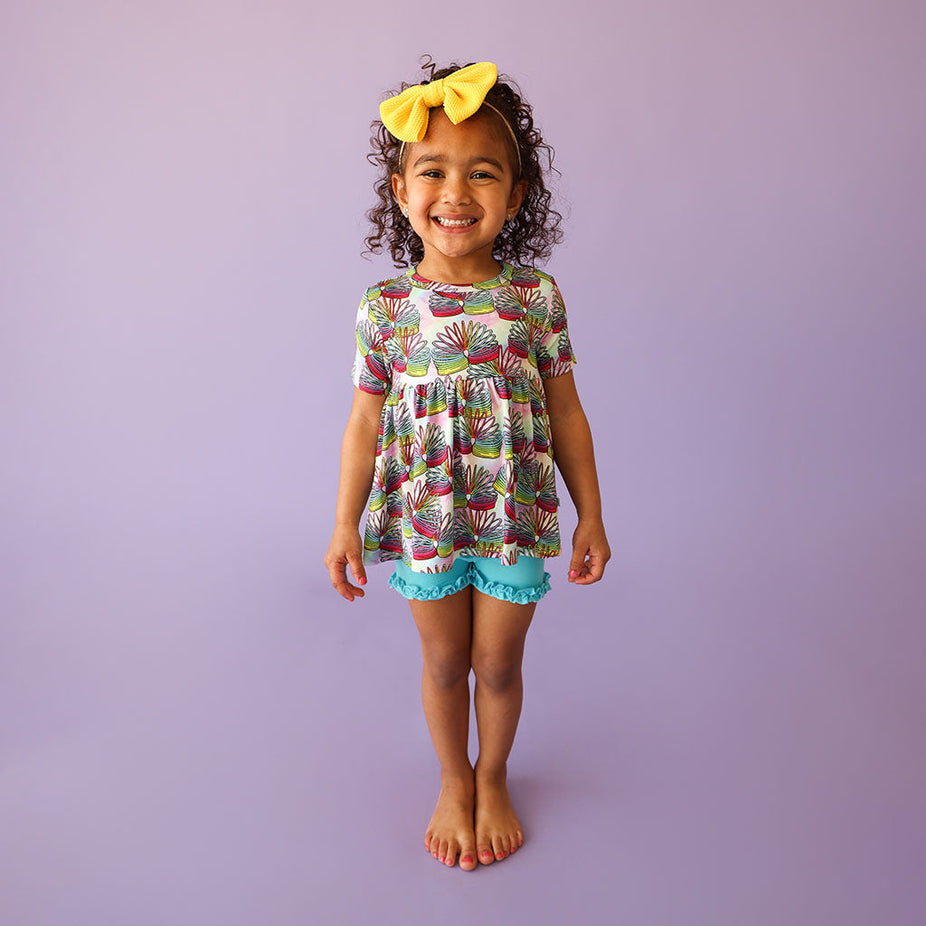 Totally Nineties Short Sleeve Peplum Ruffled Short Set