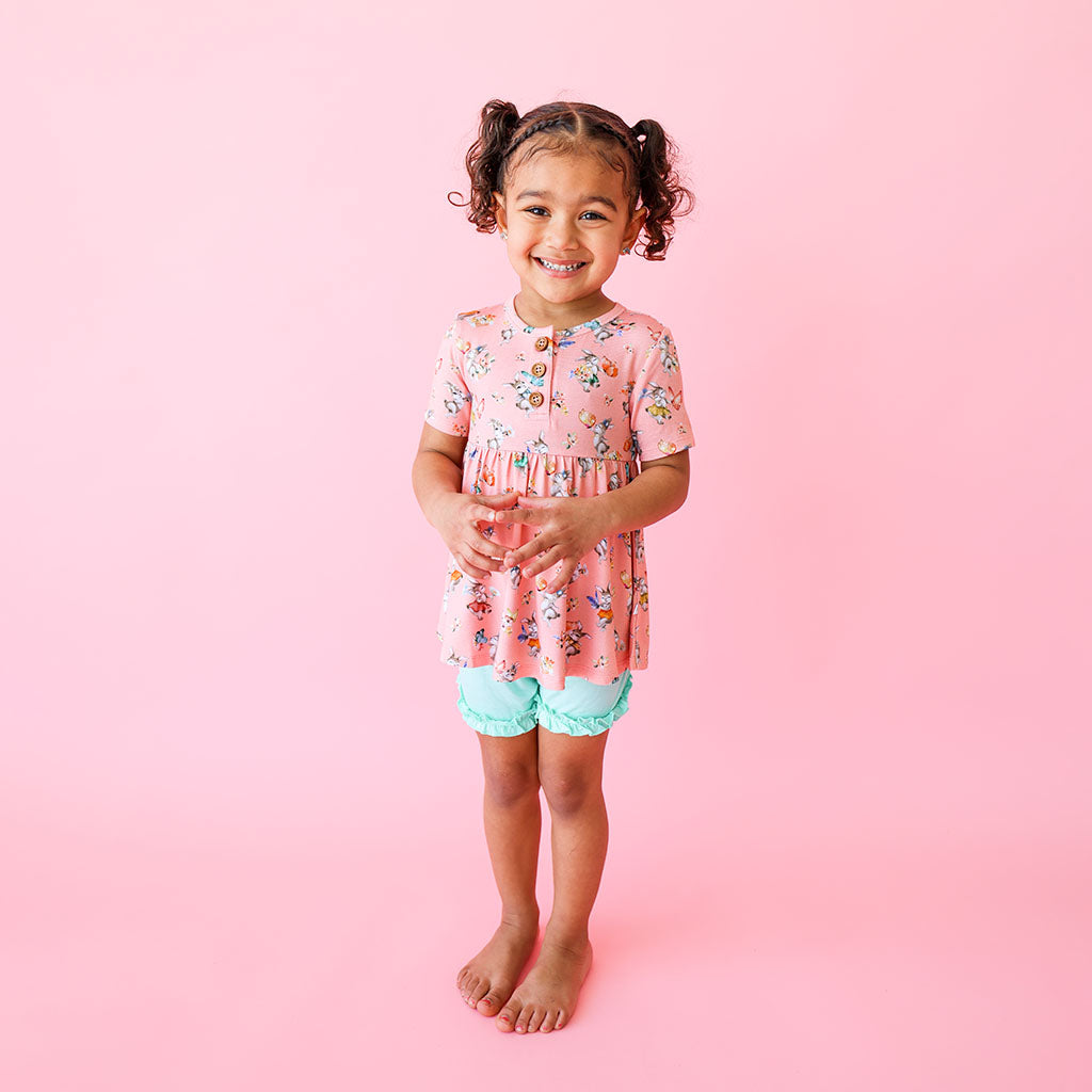 Betty Short Sleeve Henley Peplum Ruffled Short Set