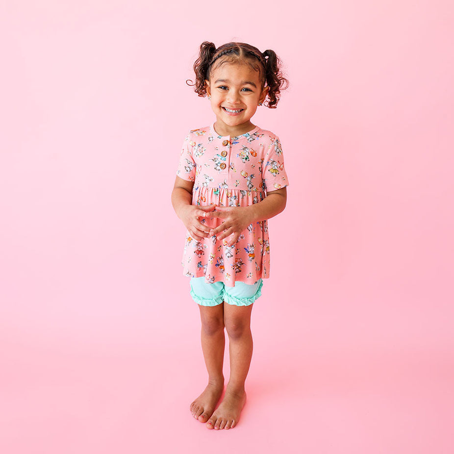 Betty Short Sleeve Henley Peplum Ruffled Short Set