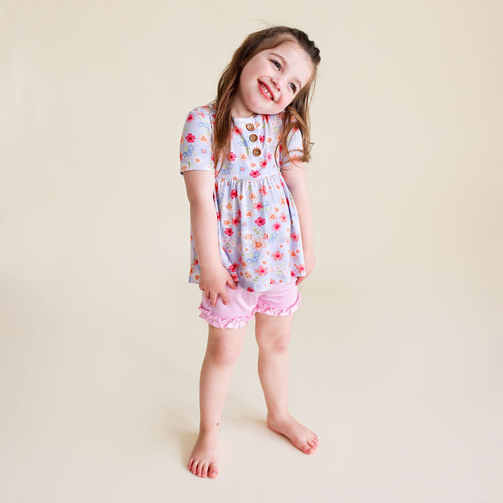 Carissa Short Sleeve Henley Peplum Ruffled Short Set