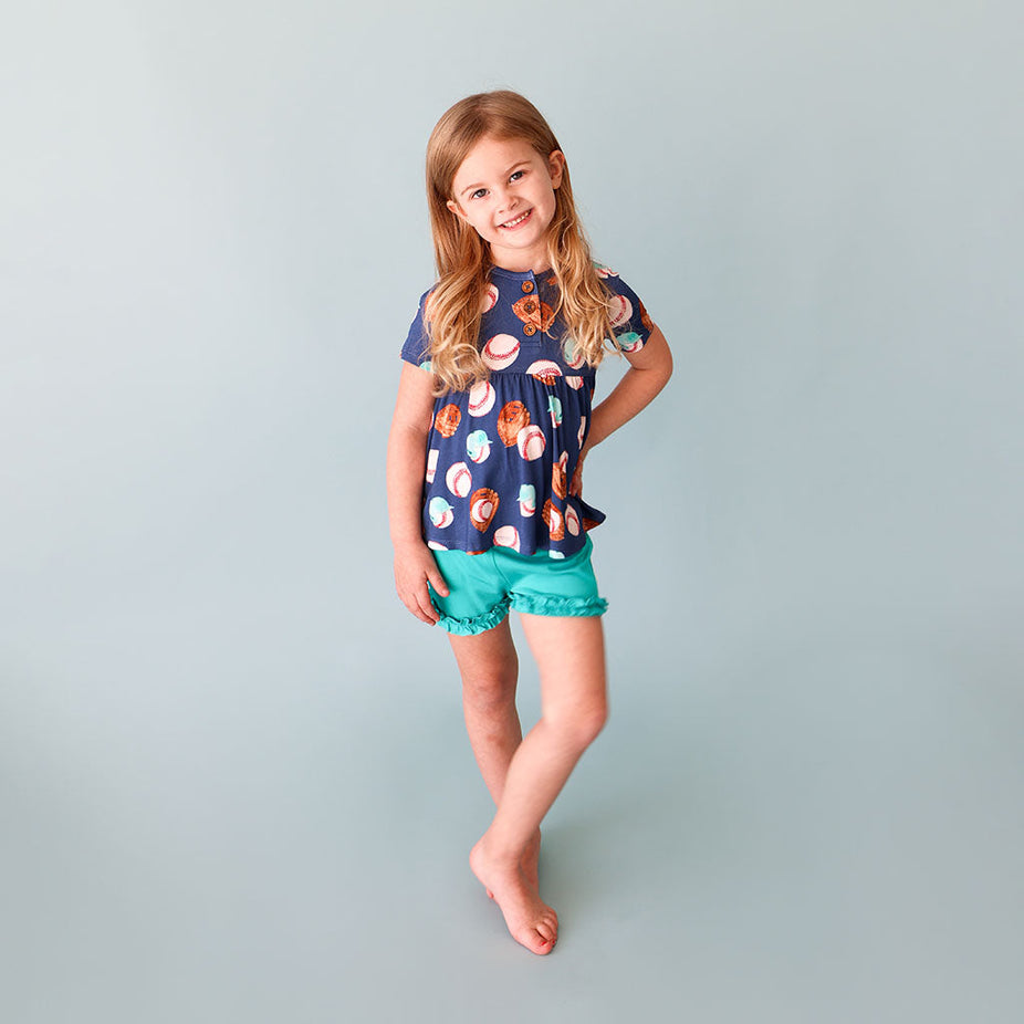 Homer Short Sleeve Henley Peplum Ruffled Short Set