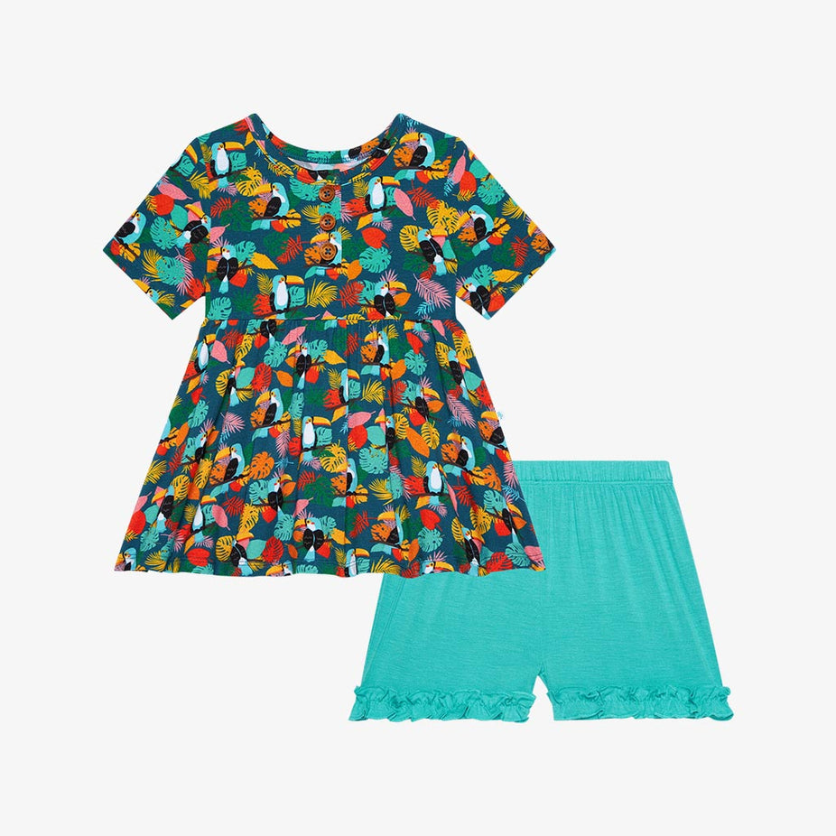 Rio Short Sleeve Henley Peplum Ruffled Short Set
