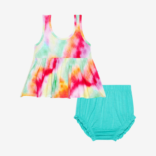 Rainbow Tie Dye Peplum Bummie Set