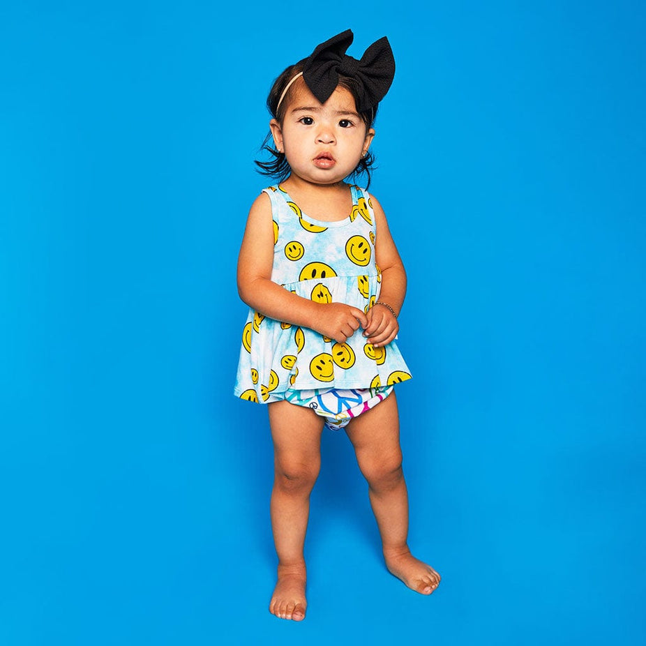Happy Tie Dye Peplum Bummie Set